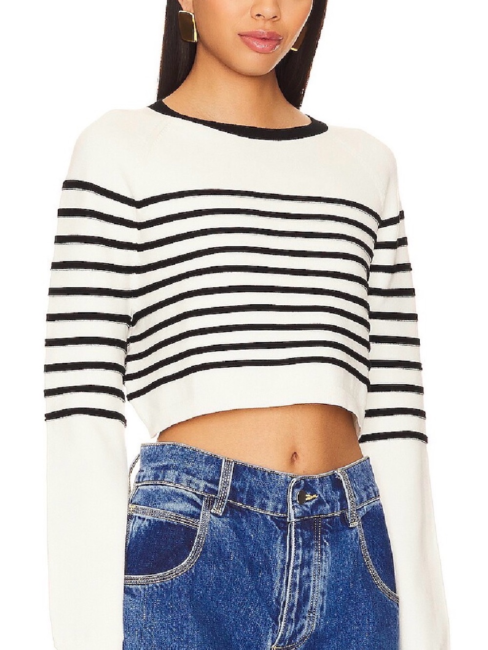 NWT Lovers And Friends Willow Striped Sweater Size XS Black/Cream Cropped